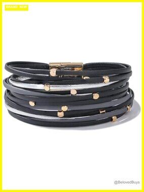 Faux Leather Wrap Bracelet with Faceted Beads Magnetic Clasp Boho Strand Jewelry